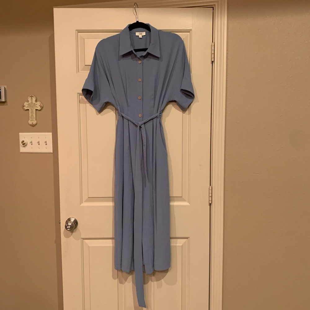 ODDY Light Blue Midi Dress with Buttons